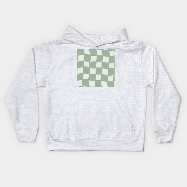 Abstract Checker Board - muted sage green Kids Hoodie by JuneNostalgia